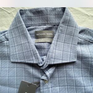 Michael Kors Light Blue Plaid Men's Dress Shirt Long Sleeves Lightweight